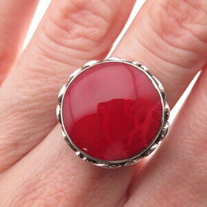 Samuel Benham 925 Sterling Silver Vintage Real Red Jasper Swirl Ring Size 6
